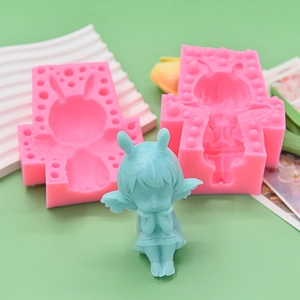 3D baby angel silicone mold set with rabbit ears for DIY candles and soap making