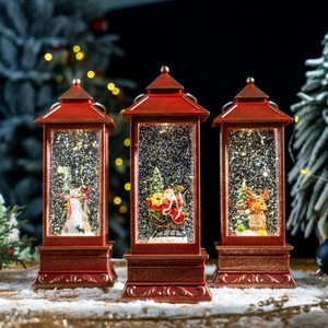 Christmas Snow Globe Lantern Retro LED Lighted Musical Glitter Water Lamp Santa Snowman Reindeer Micro Landscape Gift