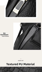 Close-up of black crocodile pattern PU leather texture and gold hardware detailing