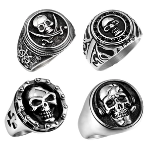 Skull Pirate Ring Stainless Steel Rhinestone Vintage Gothic Punk Hip Hop Fashion Jewelry For Men