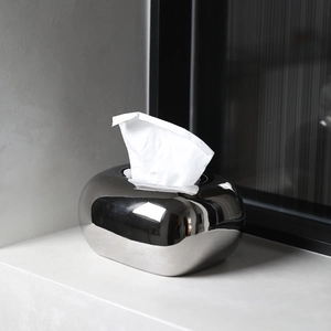 Boîte à mouchoirs moderne en acier inoxydable poli en forme de galet pour salon chic