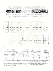 Size guide for reusable press-on nails featuring measurement instructions for 24 piece set