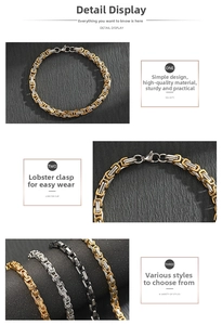 Detailed close-up of Byzantine chain bracelet with robust lobster clasp in multiple finishes