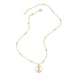 Hip hop gold plated beaded chain necklace with micro-pave zircon religious figure pendant