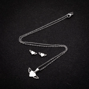 Minimalist stainless steel jewelry set with heart wing pendant necklace and stud earrings