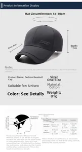 Guide des tailles pour casquette en coton gris foncé, tour de tête 56-60cm avec broderie