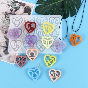 Silicone mold kit for heart-shaped zodiac resin pendants, earrings and DIY jewelry