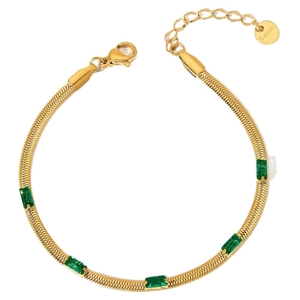 Bracelet à chaîne serpent en acier doré orné de pierres de zircon vert