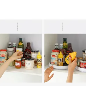 White 360-degree rotating spice tray for kitchen cabinet storage and organization