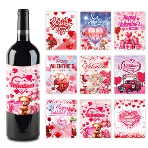 Valentine's Day Wine Bottle Stickers Romantic Heart Rose Cupid Design Labels Self Adhesive Removable Holiday Party Decor Labels