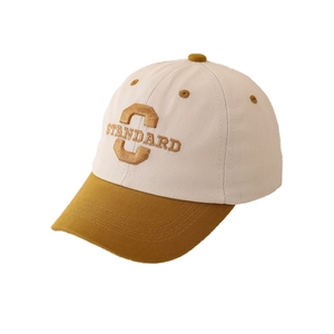 Kids color-block baseball cap in beige and yellow with C letter embroidery