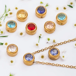 Colorful 6mm zircon bead pendant necklaces in gold plating with elegant floral decor