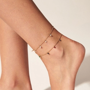 Stainless Steel Colorful Zircon Anklet For Women Minimalist Waterproof Non Fading Adjustable Foot Jewelry