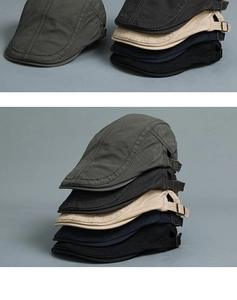 Detail view of cotton ivy cap featuring a side adjustable metal buckle for a custom fit