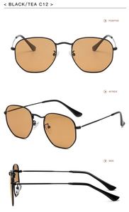 Multiple views of C12 metal sunglasses with black frame and tea lenses in high detail