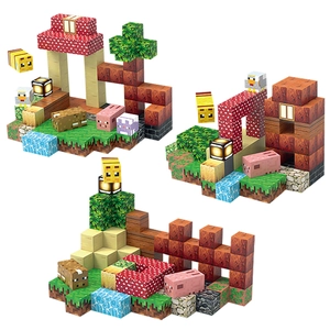 DIY magnetic pixel block building set featuring military, engineering and farm scenes