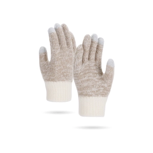 Women's winter thermal fleece-lined knit gloves with touchscreen fingers in beige