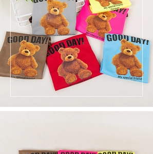 Close-up of honeycomb mesh fabric pet cooling towels with cute teddy bear prints