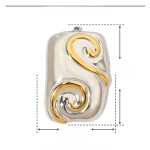 Detailed parameter view of stainless steel scroll pendant with 31mm height and 20mm width