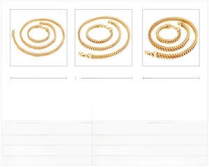Detailed size and weight chart for stainless steel keel chain necklace and bracelet sets