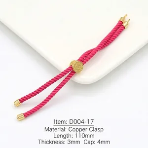 Detail view of 3mm rose pink Milan rope bracelet with adjustable 18k gold plated clasp