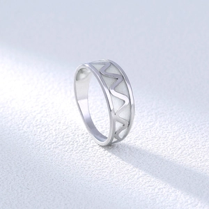 Detail shot of the continuous wavy texture on the polished stainless steel ring band