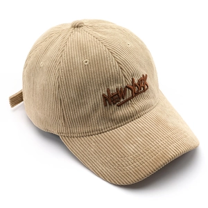 Khaki corduroy baseball cap with New York embroidery shown from a 45-degree angle