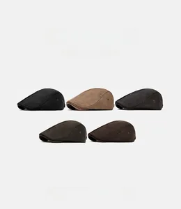 Detail view of classic leather flat caps in five colors with metal ventilation eyelets
