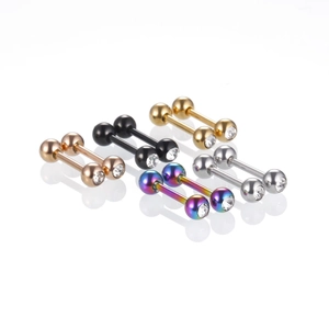 Five pairs of stainless steel barbell studs with round cubic zirconia in assorted colors