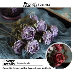 Detail of vintage Austin silk roses with burnt edges on a blue textured background