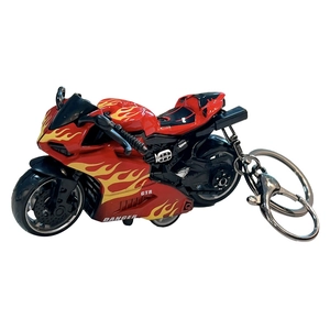 Red flame motorcycle toy keychain alloy locomotive model pull-back motor bike pendant