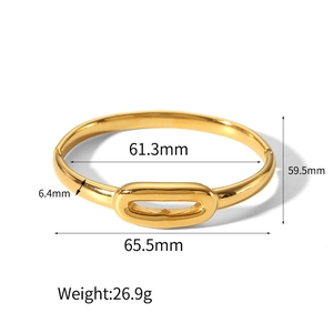 Minimalist geometric 18k gold plated stainless steel bangle with detailed measurements