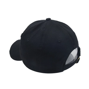 Distressed black American flag baseball cap with adjustable metal buckle on white background
