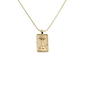 Gold Tarot Star card necklace with rectangular pendant and zircon on snake chain