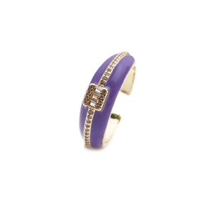 Gold open ring with purple enamel and geometric zircon accents for a modern look