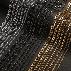 Polished stainless steel Cuban link chains in gold, silver and black in various widths