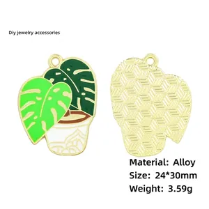 DIY monstera leaf charm pendant in green and gold alloy for earrings and jewelry making