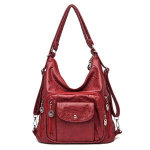 Women Shoulder Bag Soft PU Leather Multi Pocket Retro Large Capacity Tote Crossbody Travel Casual