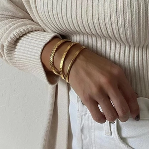Three-piece stackable gold titanium steel wheat ear wheat ear wheat ear cuff bracelets set
