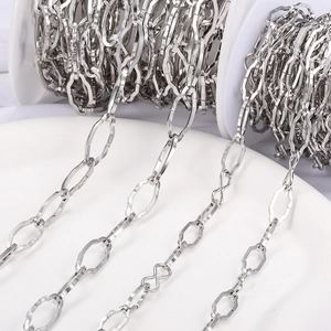Bright silver stainless steel DIY jewelry chain with wave edge oval links for necklaces