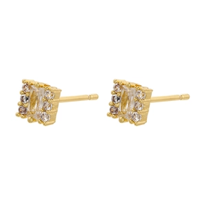Square 18K gold plated stud earrings featuring a rectangular central zircon stone
