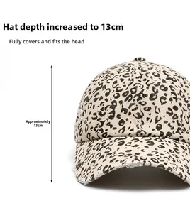 Détail de casquette léopard de 13 cm de profondeur avec bord usé et couverture complète