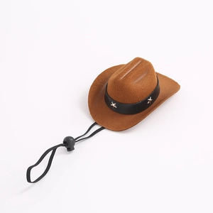 Mini brauner Haustier Cowboyhut mit silbernem Stern und verstellbarem Kinnriemen