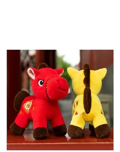 Festive red and yellow Horse plush toys mascot for Chinese Lunar New Year gift