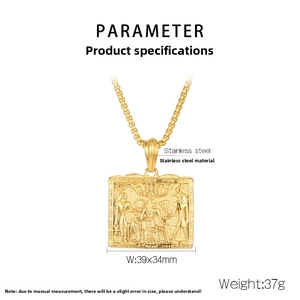 Detail view of Egyptian pharaoh square pendant with 39x34mm stainless steel size specs