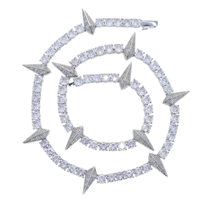 5mm silver tennis chain necklace with sharp spike charms and sparkling zircon stones