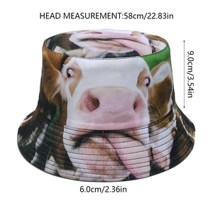 Detailed size specifications for the cute cow print bucket hat with animal patterns