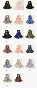 Color chart showing multiple solid cotton linen scarves with fringes and color codes