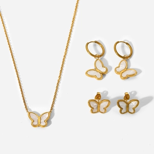 Elegant 18K gold plated butterfly jewelry set with white shell inlay for women