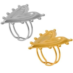 Minimalist 304 stainless steel heart rings with beaded edge in gold and silver finish